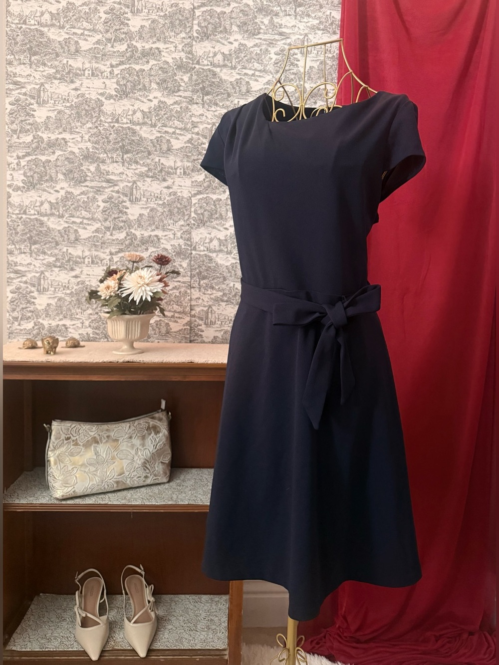 DKNY Navy Tie-Waist Dress Size 12 | Midnight at the Mansion